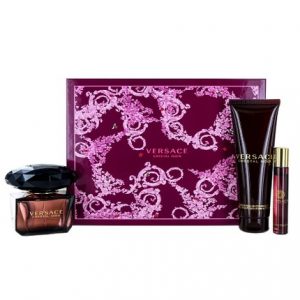 Versace Crystal Noir by Versace 3pc Gift Set 3 oz EDT + Bath Shower Gel 5 oz + Rollerball Mini 0.3 oz for Women