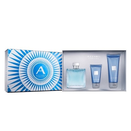 Chrome by Azzaro 3pc Gift Set EDT 3.4 oz + All Over Shampoo 3.4 oz + Aftershave Balm 1.7 oz for Men