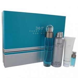 360 by Perry Ellis 4pc Gift Set EDT 3.4 oz + Deodorant Body Spray 6.8 oz + Shower Gel 3.0 oz + Mini 0.25 oz for Men
