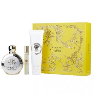 Versace Eros Pour Femme by Versace 3pc Gift Set EDP 3.4 oz + Luxury Body Lotion 5 oz + Rollerball